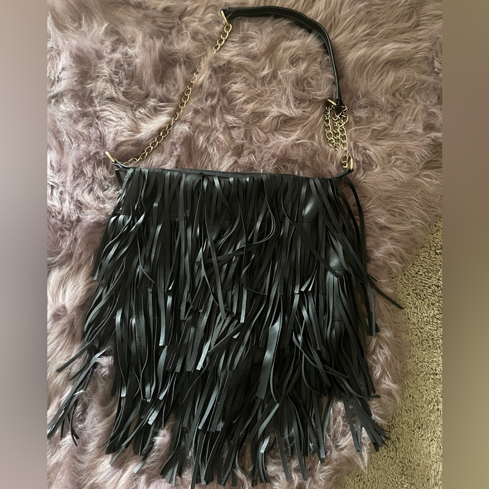 Black leather fringe crossbody (SOLD)